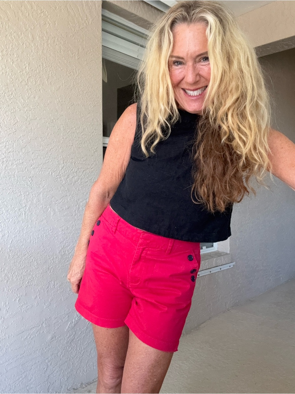 Tommy Hilfiger High Waist Red Shorts with Button Detail